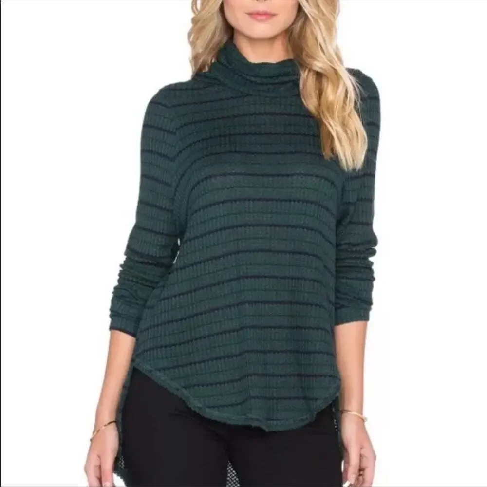 Free People We the Free green stripe turtleneck hi low top oversized XS